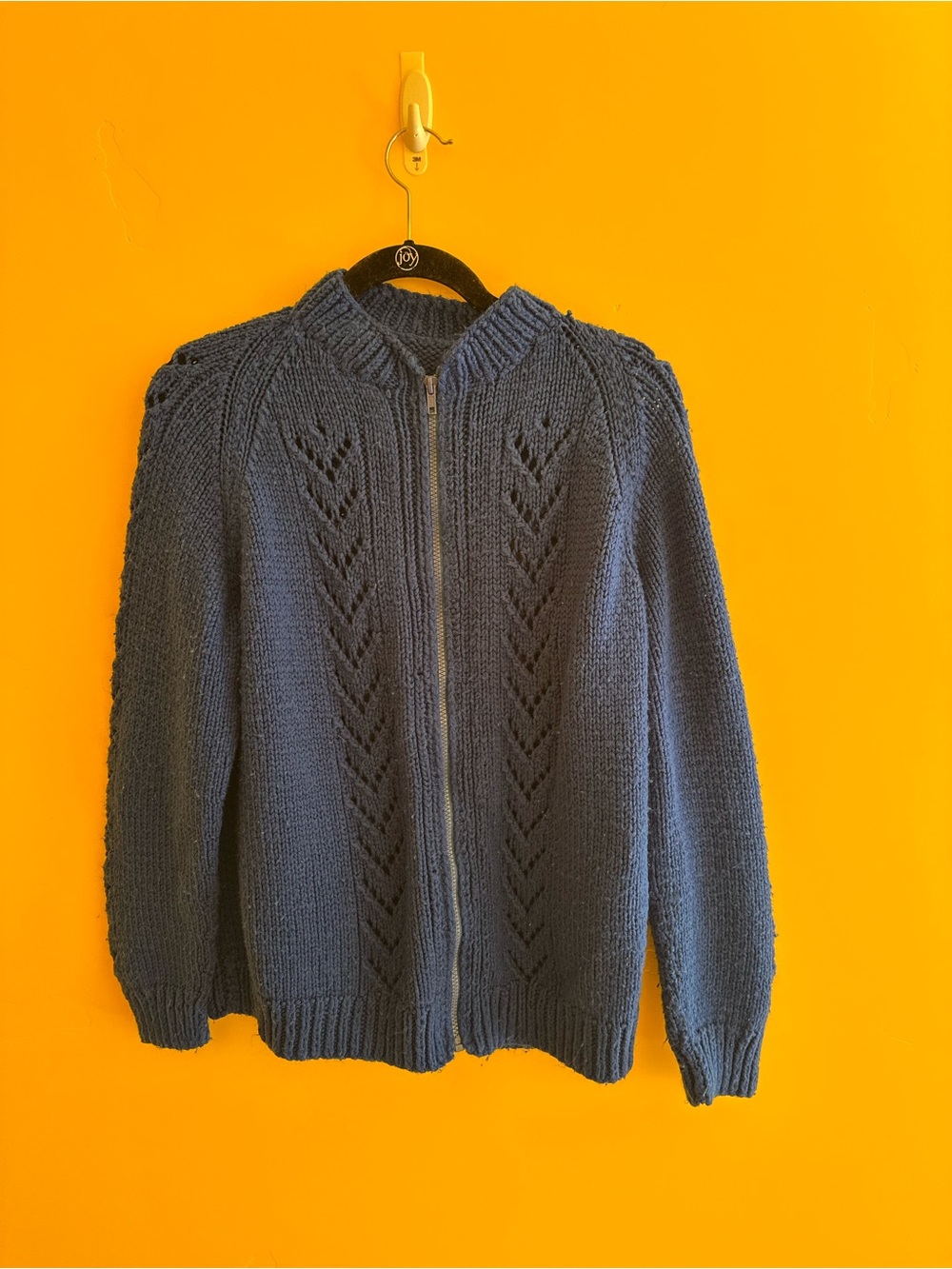 Vintage Royal Blue Knit Zip-Up Cardigan Sweater
